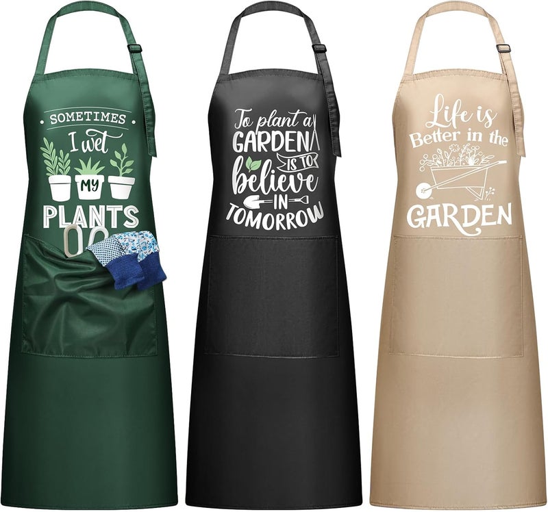 Breathffy 3 Pcs Garden Aprons for Women Funny Waterproof Gardening Aprons with Pockets Birthday Housewarming Holiday Christmas Gift for Plant Lover Gardener - Image 1